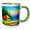 Green/White, variant on 3drose, Colorful Tent, Green Trees, Mountain Lake in the Morning Happy Camper, 11oz Mug