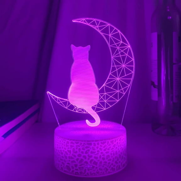 YSITIANNA 3D Acrylic Led Night Light Little Cat Figure Nightlight for Kid Child Bedroom Sleep Lights Gift for Home Decor Table Lamp (Black Base no Remote, Cat-13) STNL#4905