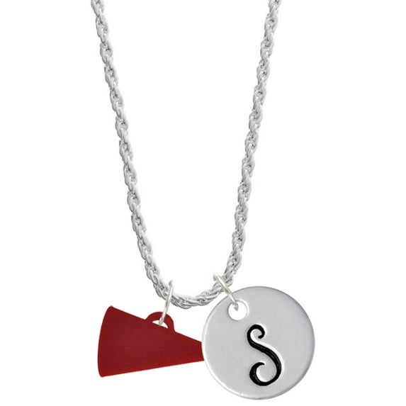 Delight Jewelry Acrylic 3/4" Maroon Megaphone Silvertone Script Initial Disc - S - Charm Necklace, 20"+3"