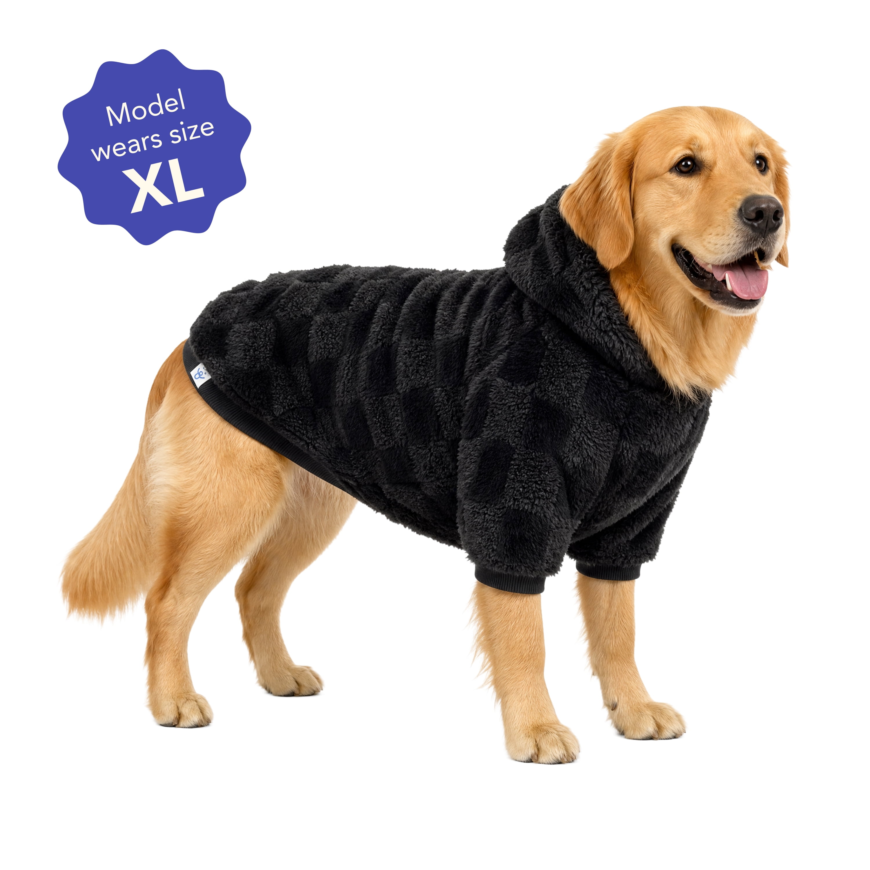Oodles Checkerboard Fall Sherpa Dog Hoodie, Black, XL