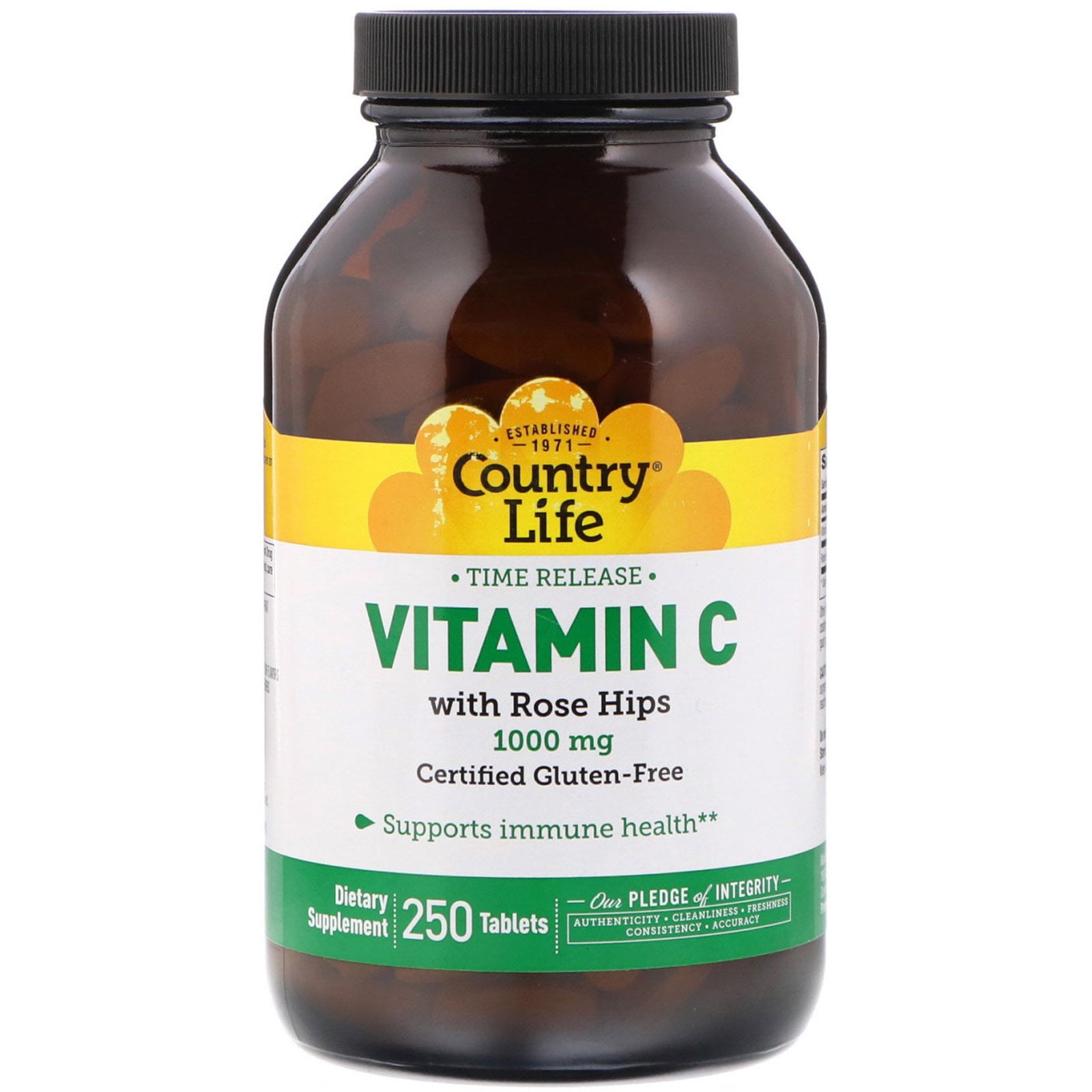 Country Life Time Release Vitamin C with Rose Hips, 1,000 mg, 250