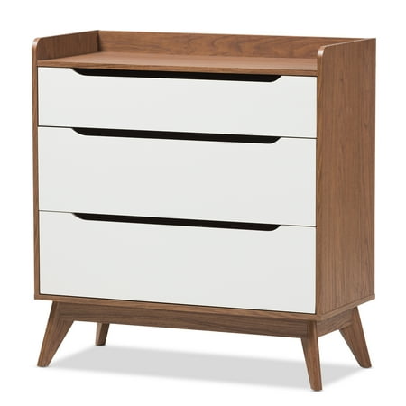 Brighton Pattern - Baxton Studio Brighton Mid-Century Modern White and Walnut Wood 3-Drawer Storage Chest