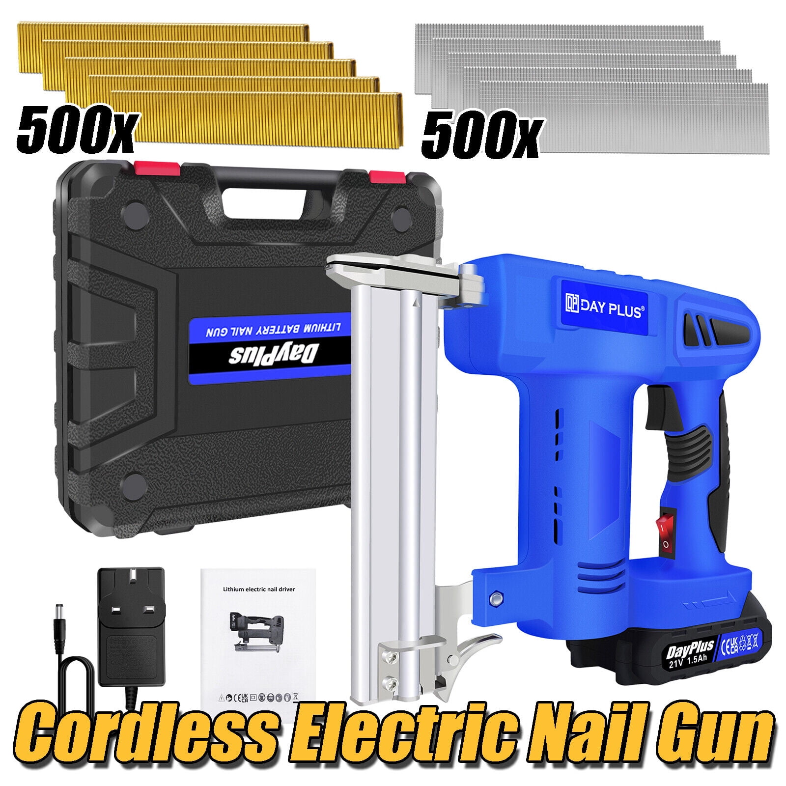 Cordless Brad Nailer 21V, 18 Gauge 2in1 Nail Gun/Staple Gun, Battery