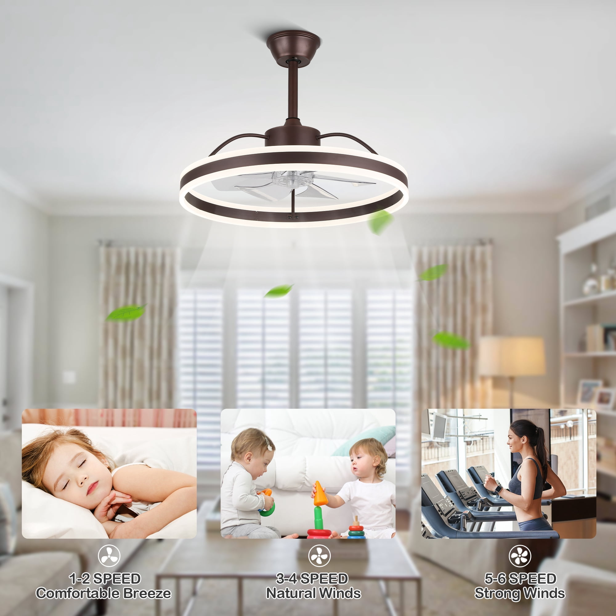 24" Modern Reversible Ceiling Fan with Dimmable Light, 6-Speed Ceiling Fan with Remote and APP Control