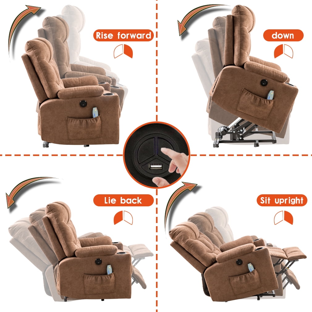 FDW Lift Chair Electric Recliner with Side Pocket and Cup Holders, USB Charge Port&Massage Remote Control for Elderly Massage Chair，Brown