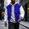 thumbnail image 2 of Delconic Mens Fleece Varsity Jacket Casual Knit Stand Collar Snap Front Baseball Style Outerwear Ribbed Trim Regular Fit Blue L, 2 of 9