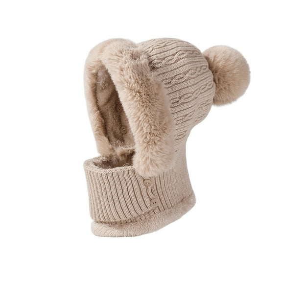 Summercome 3 in 1 Cold Resistant Beanie Hat, New Women's Knitted Hat in Autumn and Winter Wind-Resistant Scarf Balaclava Hat, Beige