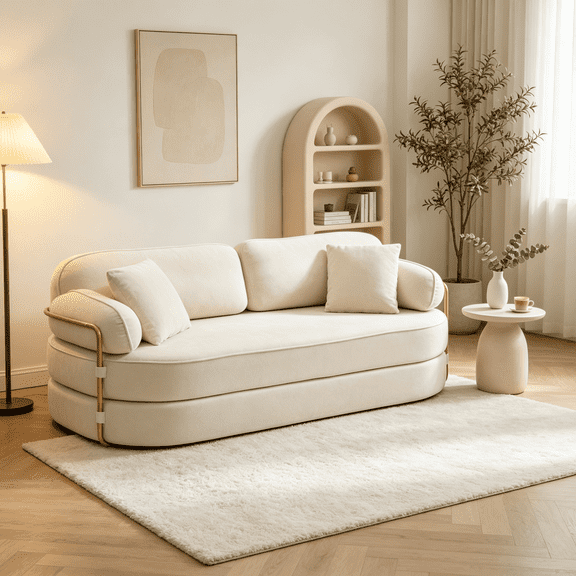 Sleeper Sofa Bed, 78.3" Convertible Pull Out Futon Couch, No Assembly, Removable Backrest, 3-Seat Sofa for Living Room, Apartment, Boucle, Beige