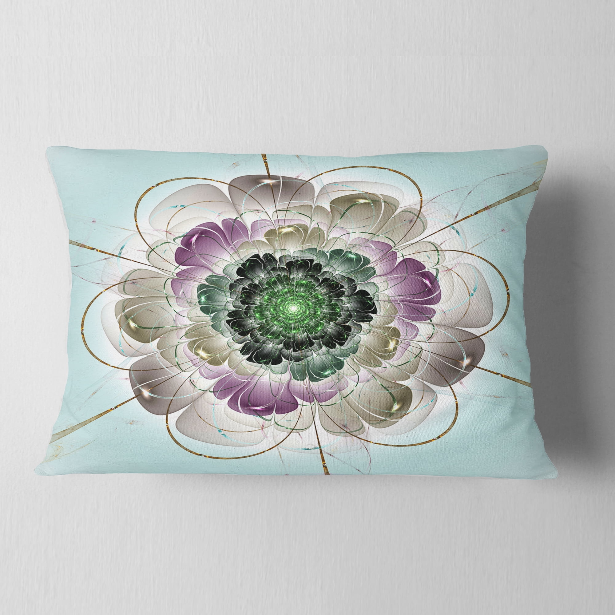 Designart Dark Blue Fractal Flower Pattern - Abstract Throw Pillow - 12x20