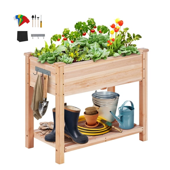 KFFKFF Wooden Raised Garden Bed Planter Box 33.9x18.1x30" Flower Vegetable Herb