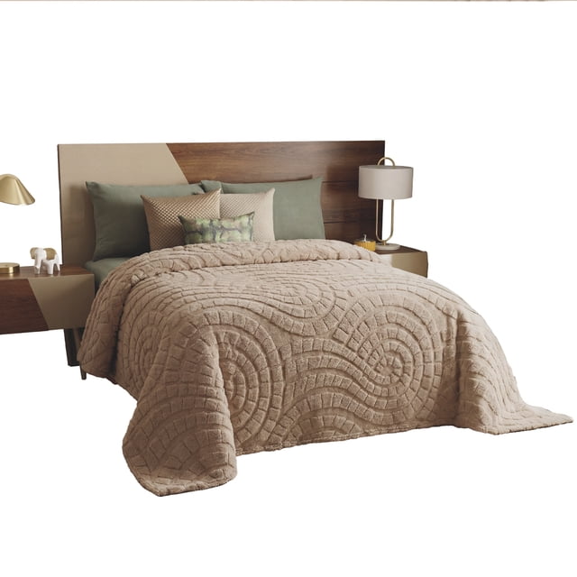 Cobertor Ligero Matrimonial Elefantito Altea Color Beige Suave Textura 3D