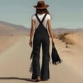 thumbnail image 5 of MORTTIC Women's Solid Color Fringe Wide-Leg Jumpsuit Western Style Overall with Pockets And Adjustable Straps Button Black，M, 5 of 6