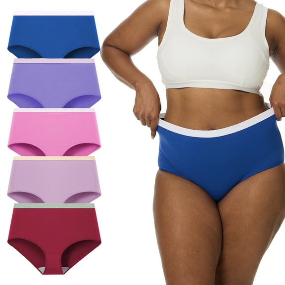 SHEMOR Women's Plus Size XL-5XL High Waisted Breathable Cotton Underwear Briefs Panties 5-Pack (3XL,Royal Mist)