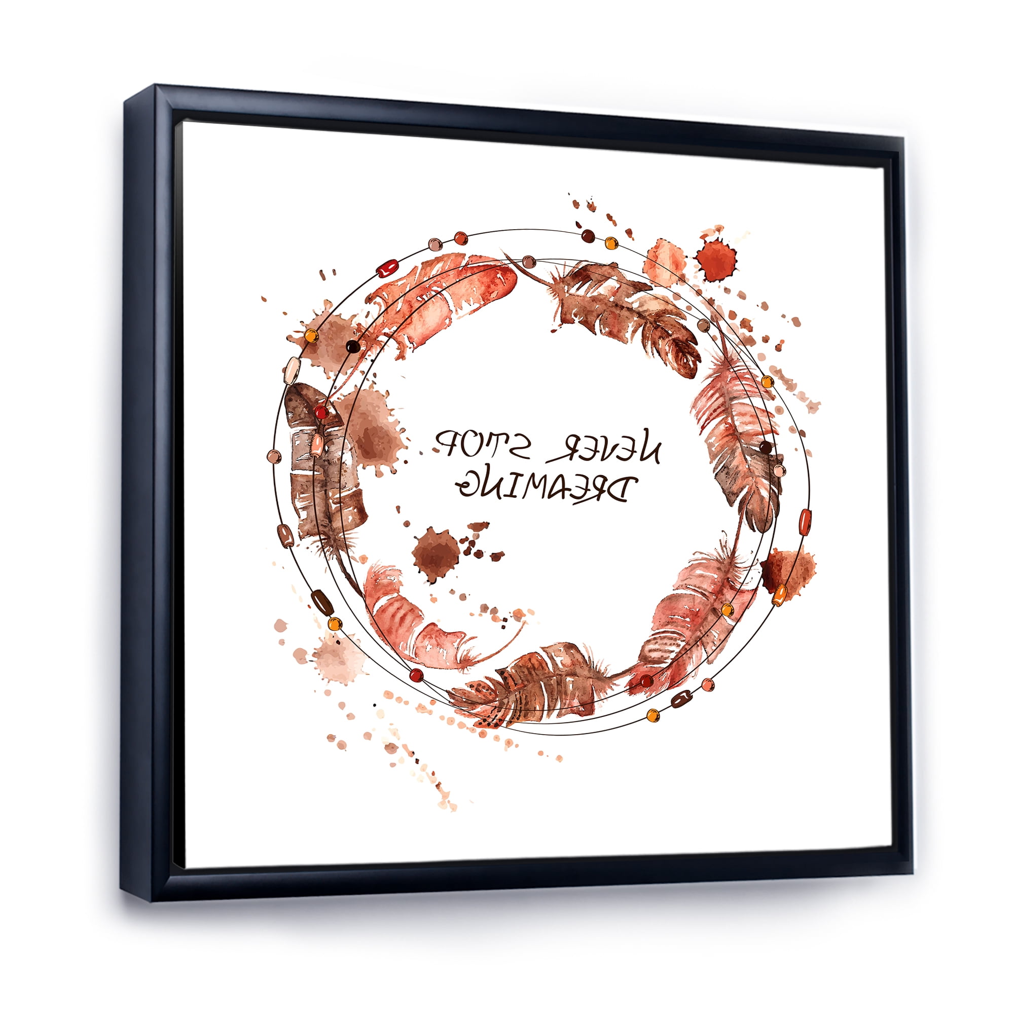 Designart 'Impression Of Bird Feathers Wreath' Traditional Framed Canvas Wall Art Print