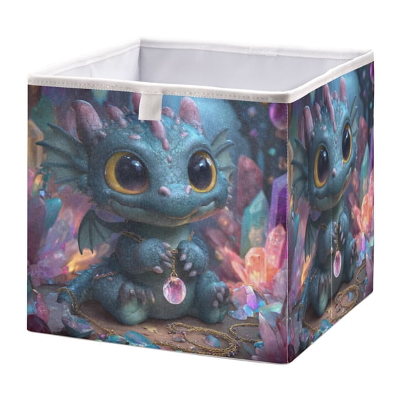 DEIARA Super Cute Dragon Storage Basket Foldable Easy to Clean Durable with Hollow Support Plate with Handle 11.02×11.02×11.02 in