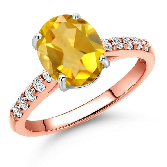Gem Stone King 10K Two Tone Gold Yellow Citrine and Lab Grown Diamond Engagement Ring for Women | 1.70 Cttw | Gemstone November Birthstone | Oval 9X7MM