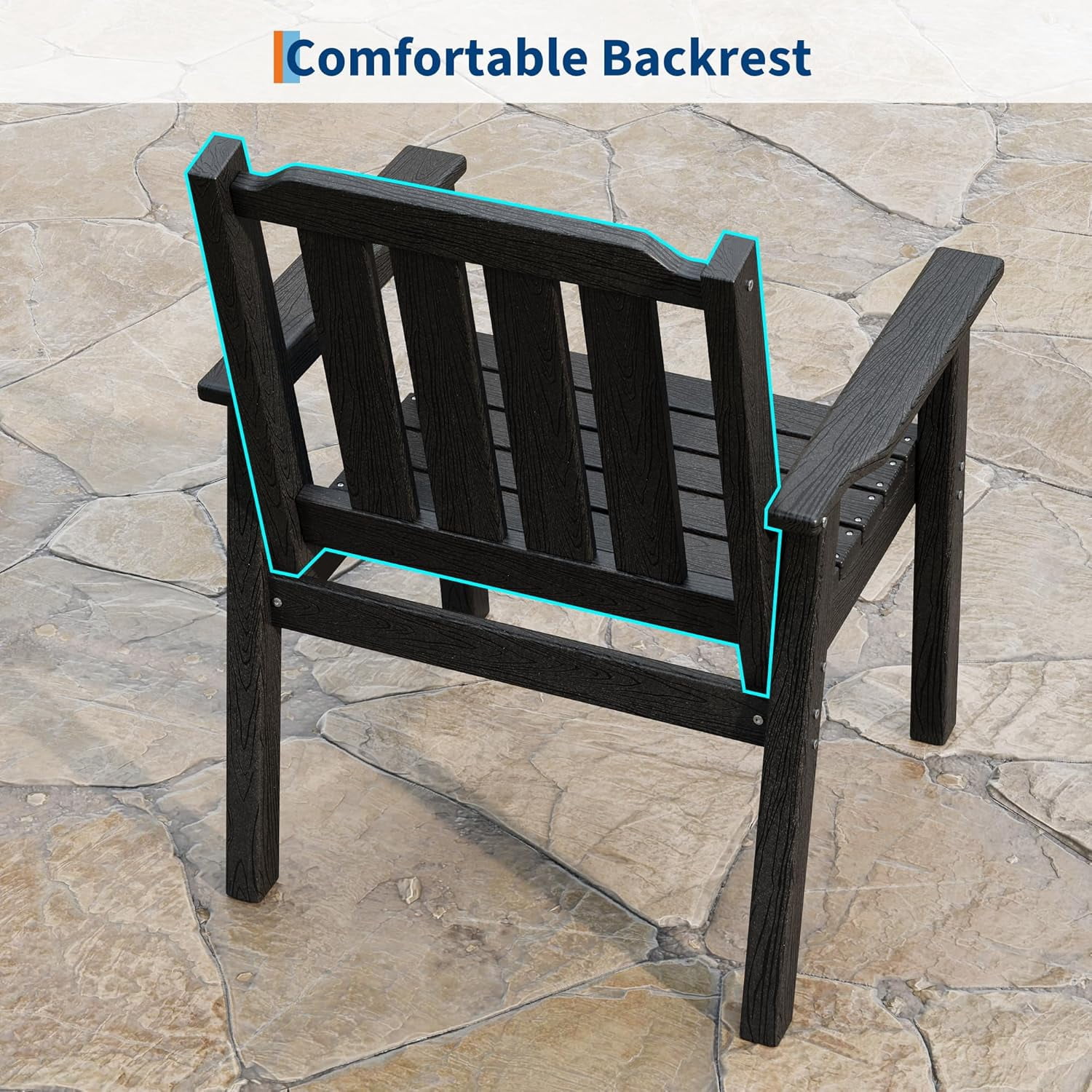 EliteEdge Set of 2 23.9" Wide HDPE Patio Dining Chairs, 650LBS Capacity All-Weather Armchairs with Slatted Seat, Heavy Duty Modern for Garden, Poolside, Deck,Black