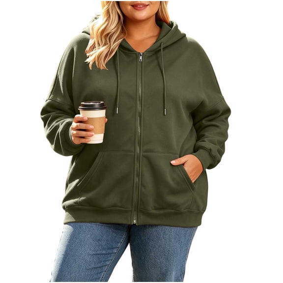 Molidfa Women's Plus Size Full Zip Hoodie - Oversized Drop Shoulder Sweatshirt with Pockets