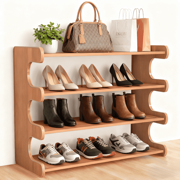 MEHOOM 4 Tier Bamboo Shoe Rack Organizer for Closet, Entryway, Dorm, Garage, Sturdy Shoe Storage Shelf, 28"x11"x20" (Natural)