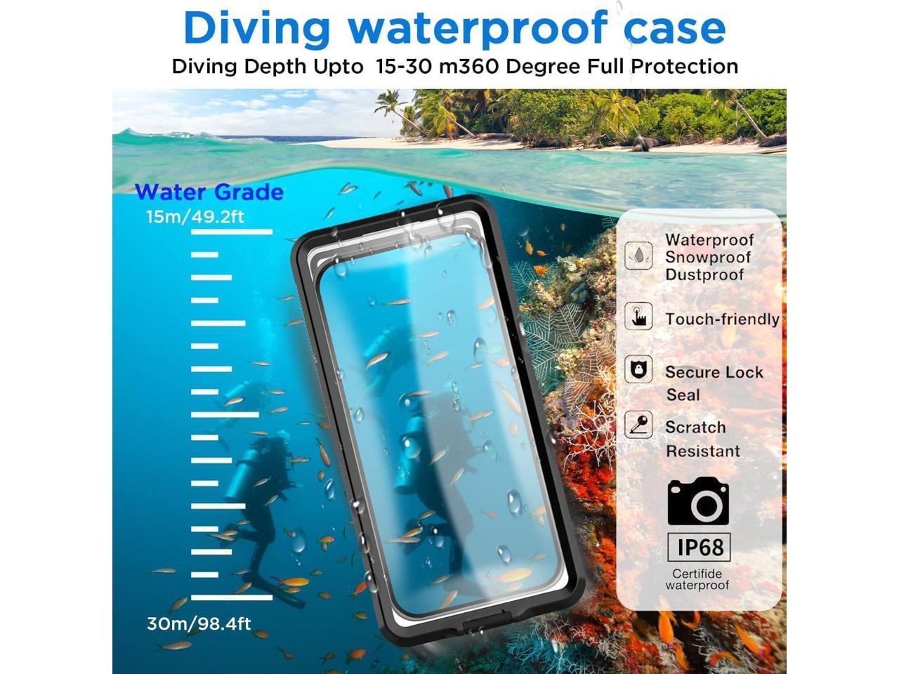 Waterproof Phone Case, Universal Self-Check Function Underwater Pouch Dry Bag Beach Travel Essentials Tech Gadgets for iPhone 15 14 13 11 12/Samsung S24/LG,Google/Xiaomi/Motorola