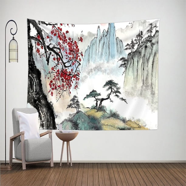 Tapiz japonés, tapiz de flor de cerezo, tapiz de pared de anime asiático, tapices de paisaje natural, tapiz de arte de pared estético para dormitorio, sala de estar, decoración del hogar JAMW Sencillez