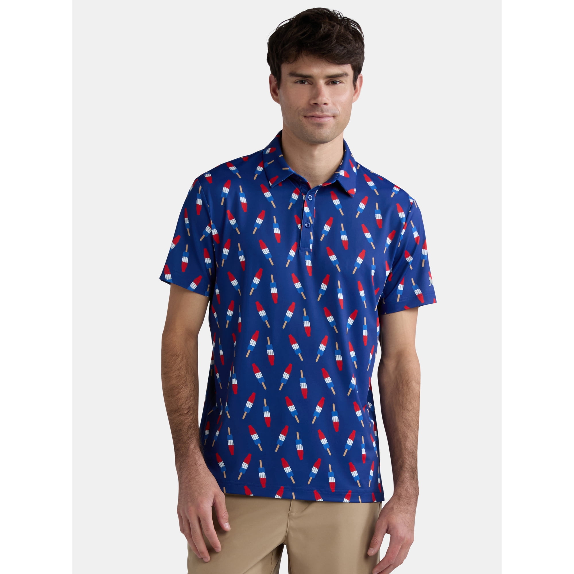 Birdie Bound Men's and Big & Tall Firecracker Popsicle Print America 250 Polo Top, Sizes XS-4XLT