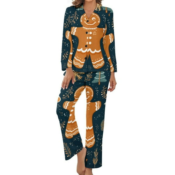 Ginger Christmas Tree Women's Long Sleeve Flannel Pajama Set Sleepwear S