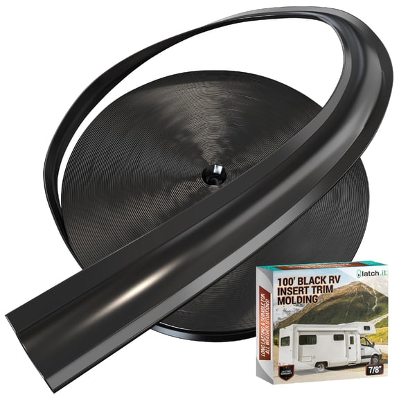 LATCH.IT 7/8" Black RV Trim Molding Insert | 100-Feet RV Molding Exterior | UV‑Resistant & Durable RV Vinyl Trim Insert | Vinyl RV Trim | Weatherproof & Flexible RV Rubber Seal Strip For RVs & Camper