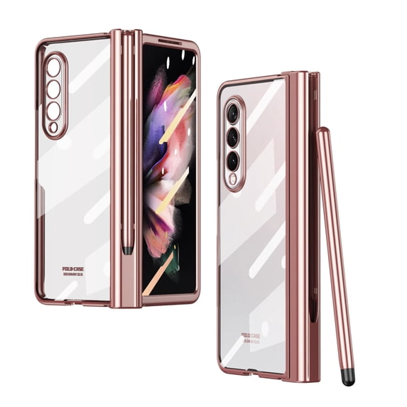 For Samsung Galaxy Z Fold 2 5G Cover with Screen Protector Shockproof Luxury Plating Clear Anti-fall Folding Case w/Pen