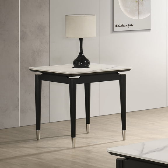 Furniture of America Stallia Mid-Century Modern Sintered Stone Top End Table, Black