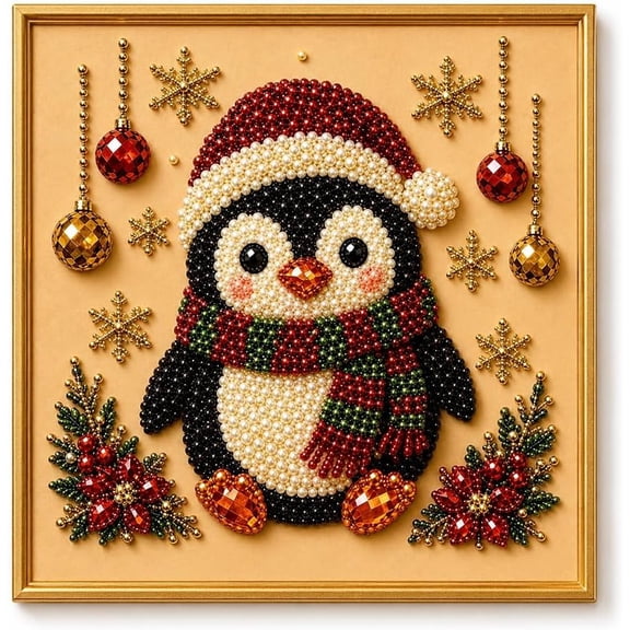 DIY Christmas Pearl Diamond Painting Art Kit with Frame, Premium Acrylic Canvas with Dimensional 3D Pearl Beads, Christmas Wall Decor Craft Kit for Adults, Beginners and DIY Lovers (Golden b, G)