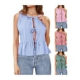 thumbnail image 5 of Michellecmm Women's Tie-up Tank Tops Classic Plaid Print Sleeveless Round Neck Ruffle Vest Summer Shirts, 5 of 7
