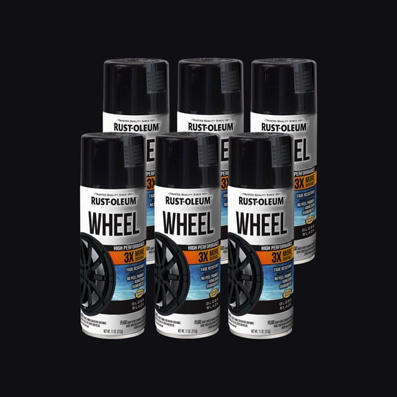 6 Pack, Black, Rust-Oleum Automotive Wheel 3X Gloss Spray Paint-368076, 11 oz