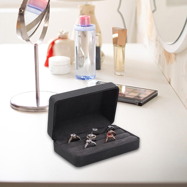Caja organizadora de anillos para joyería, escaparate de viaje, caja de joyería portátil elegante, caja de almacenamiento de anillos para gemelos de Negro