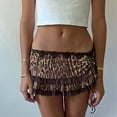 thumbnail image 2 of Women Y2K Lace Mini Skirt Low Rise Leopard Half Slip Skirt Contrast Ruffle Flowy Short Skirt Underskirt Coffee Color S, 2 of 3