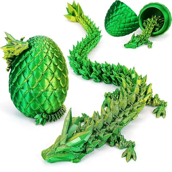 Dyues 3D Printed Dragon Egg,Dragon Eggs with Dragon Inside,Crystal Dragon Fidget Toys,Full Articulated Dragon Dragon in Egg,Adults Fidget Toys for Autism ADHD (Laser Yellow Green-12'')