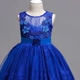 thumbnail image 4 of Girls Dress Floral Embroidered Lace Sleeveless Tulle Wedding Bridesmaid Birthday Formal Party Long Tutu Dresses Kids Princess Evening Prom Ball Gown Blue 7-8Years, 4 of 7