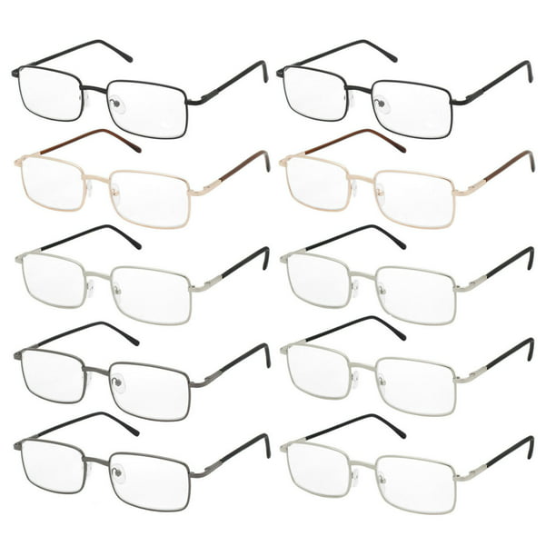 NEW 10 Pairs of Closeout Reading Glasses - Metal Rectangular Frame With ...