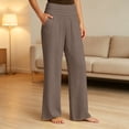 thumbnail image 3 of ABSUYY Womens High Waisted Wide Leg Pants Brown Elastic Waist Casual Trousers Relaxed Fit with Pockets,Size L, 3 of 9