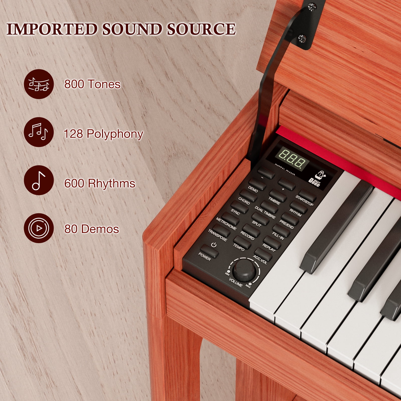 UMOMO 88 Key Digital Piano Keyboard, Full Size Electric Piano with Piano Stand, Headphone Jack, 3 Pedal, Electronic Piano for Beginner, Adults, Brown