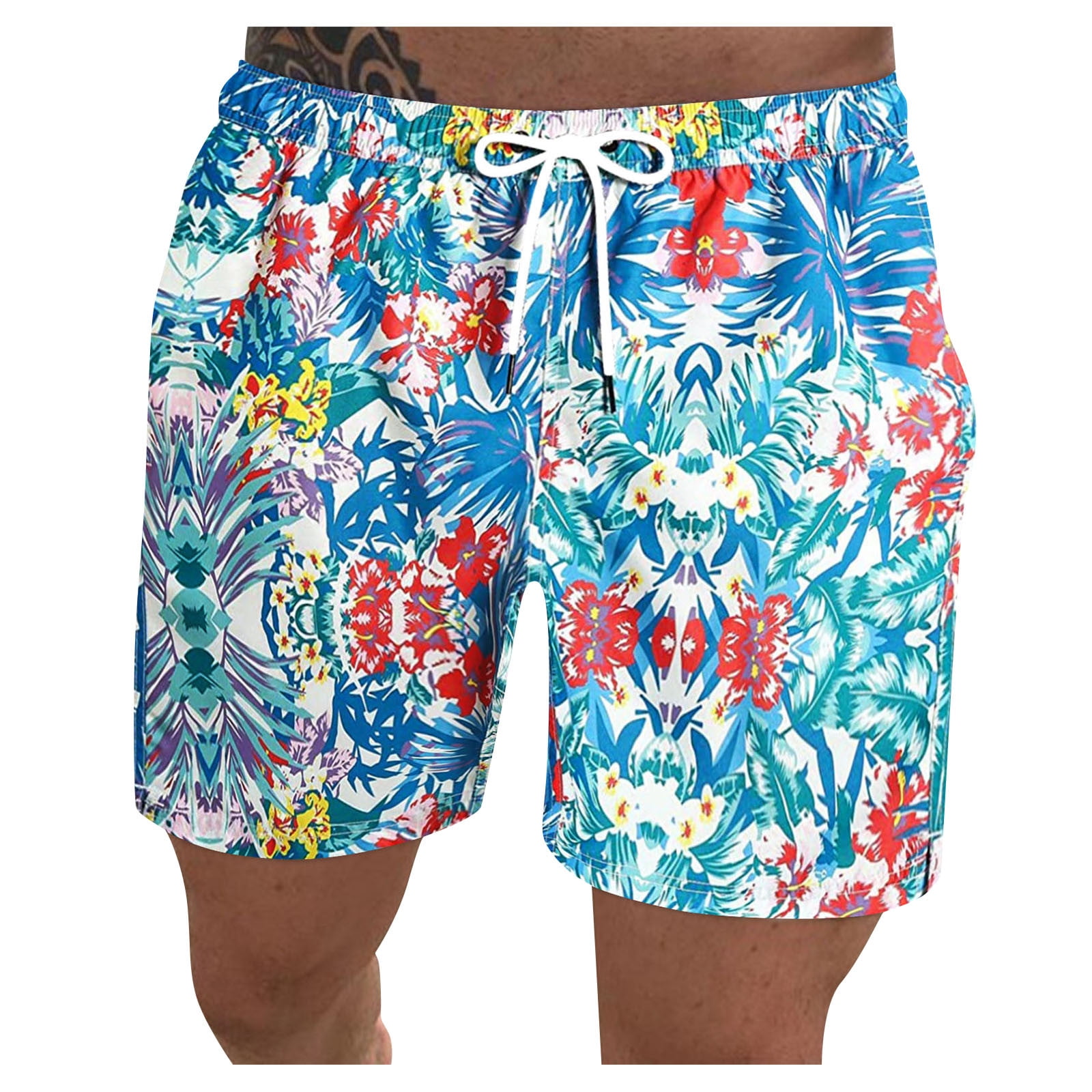 Mens Casual Hawaiian Swim Trunks Retro Board Shorts Quick Dry Beachwear Pants