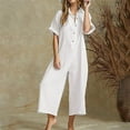 thumbnail image 2 of Kureaily Women Summer Short Sleeve Button Down Pockets Jumpsuits Rompers Women's Casual Trousers, 2 of 4