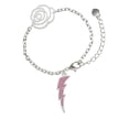 thumbnail image 2 of Delight Jewelry Silvertone Large Hot Pink Crystal Lightning Bolt Silver-tone Flower Link Chain Bracelet, 6.75"+2" Extender, 2 of 4