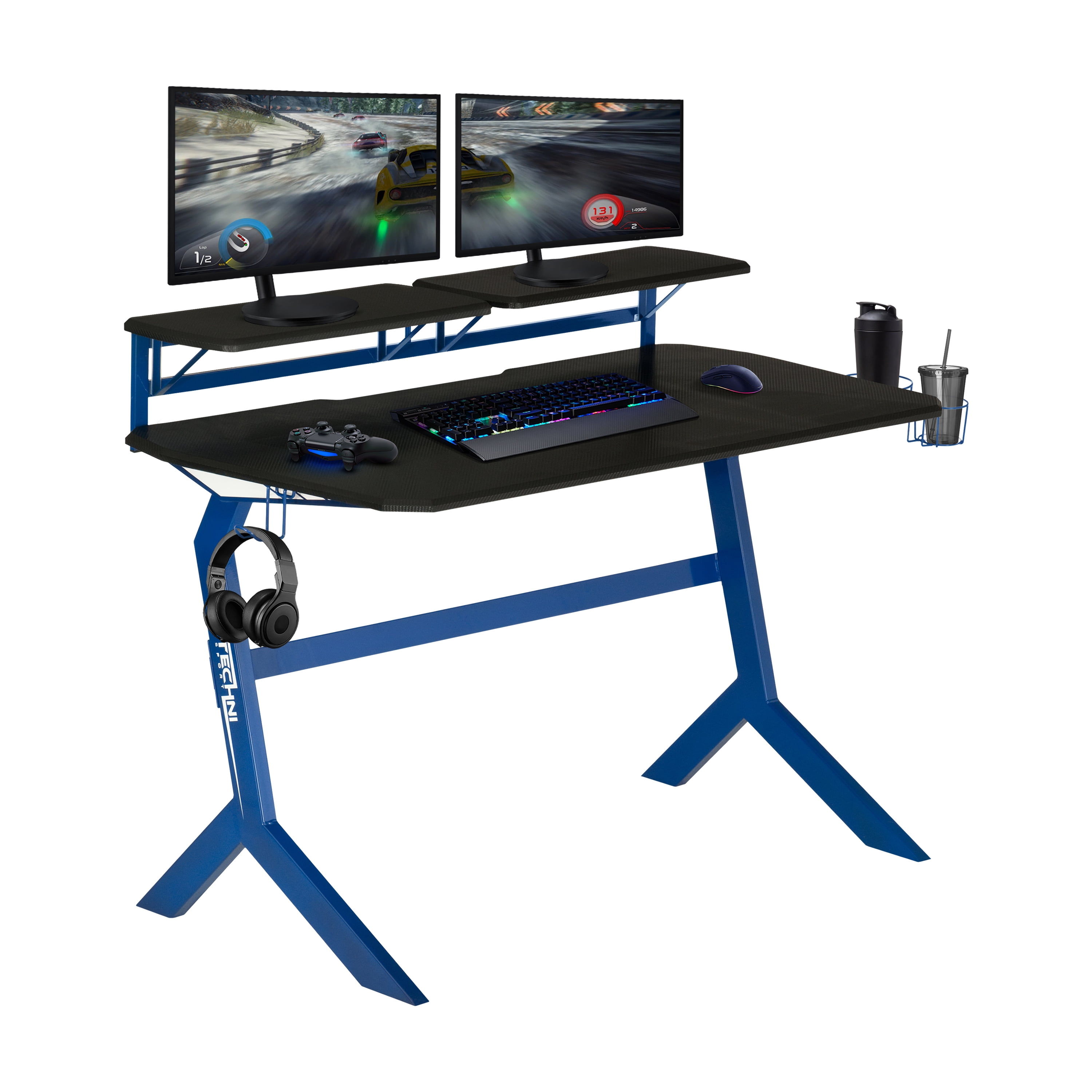 Techni Sport Blue Stryker Gaming Desk, Blue