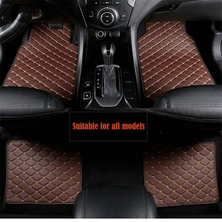 4Pcs Beige PU Leather Universal Car Floor Mats Pads Waterproof Non