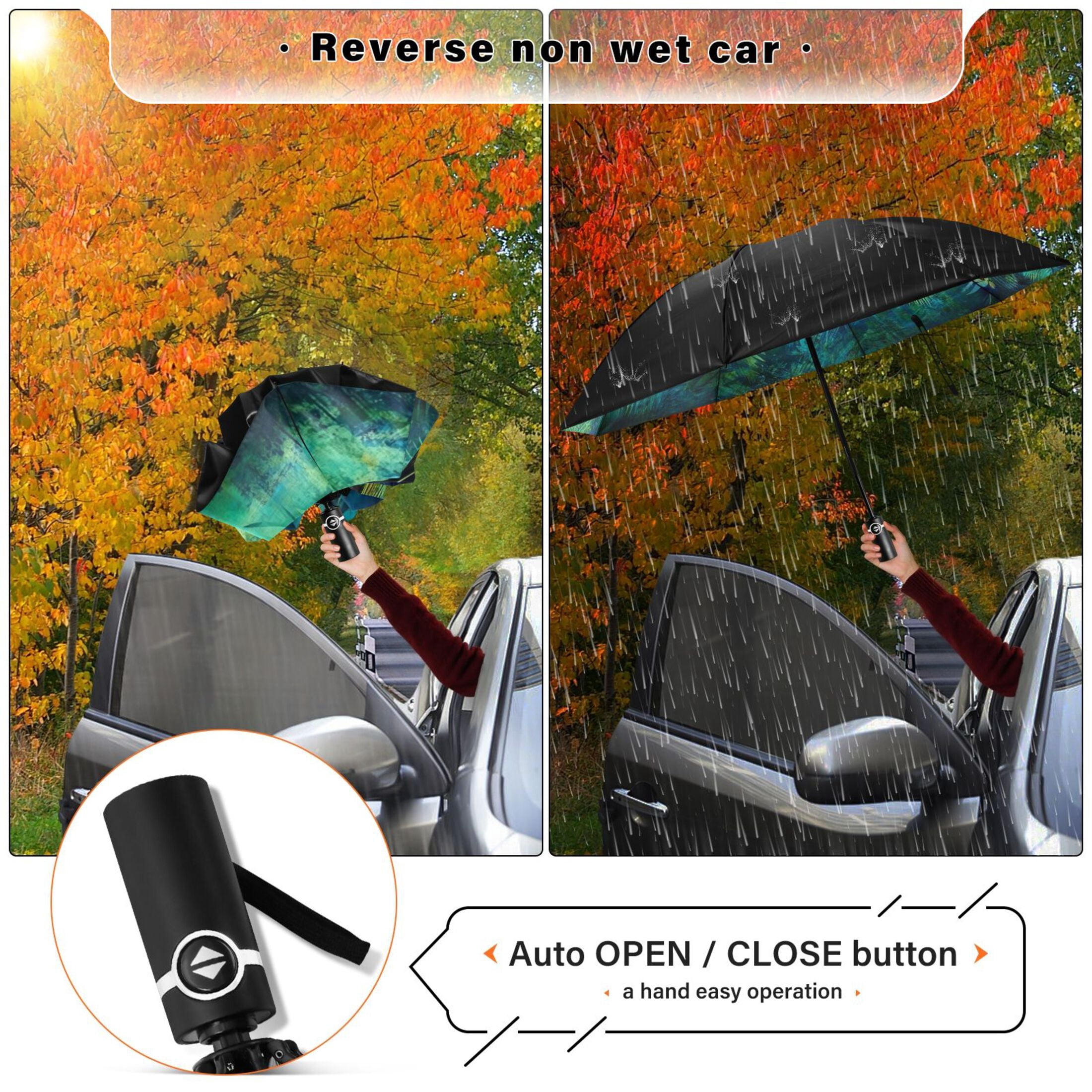 Elegant Peacock in Green Extra Large Automatic Umbrella, UV Protection, Waterproof, Auto Open and Close