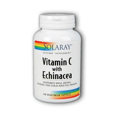 Solaray Vitamin C & Echinacea Root | Healthy Immune System Support w/ 500 mg Vit C & 300 mg Echinacea Per Capsule | Non-GMO & Vegan | 120 VegCaps