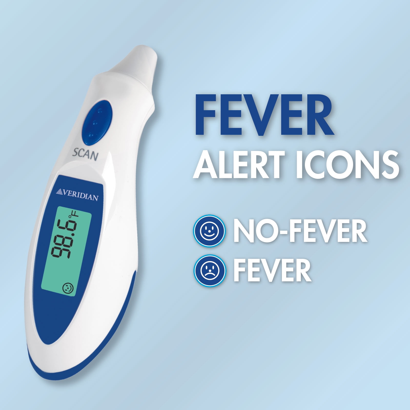 Veridian 1-Second Ear Thermometer | Tympanic Infrared Measurements | Fever Alert, Backlit Display