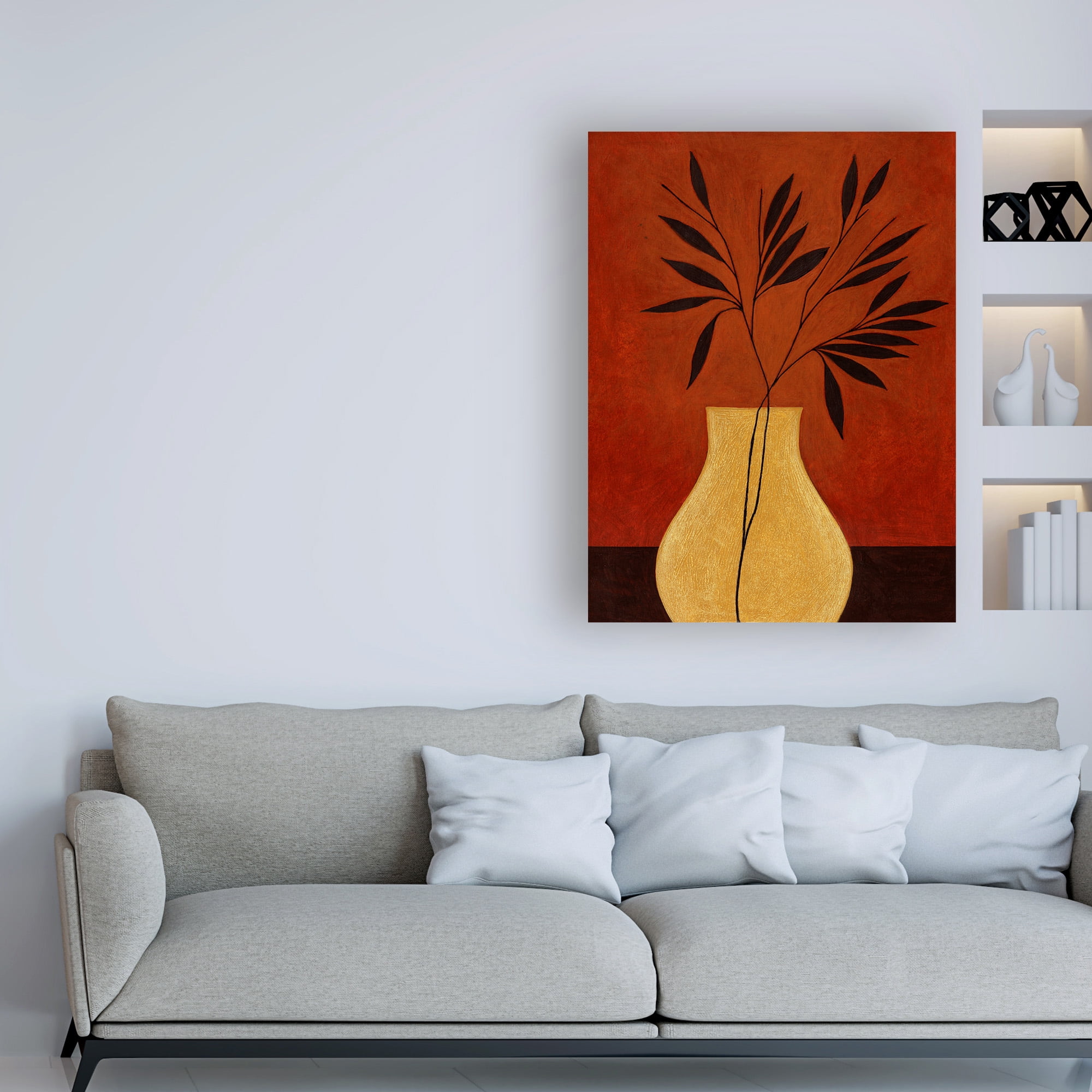 Trademark Fine Art 'Yellow Vase With Leaves' Canvas Art by Pablo Esteban