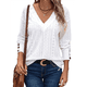 thumbnail image 2 of Blusas Elegantes e Informales para Mujer, con Cuello en V, Larga, Botones, Encaje Calado y Bordado. XXL, 2 of 9